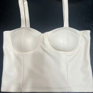 cream corset top faux leather